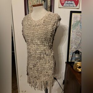 KINGSCOTE VINTAGE: Hand Spun Pure Wool Fringe Ghillie Vest *SZ. S/M (IVORY)